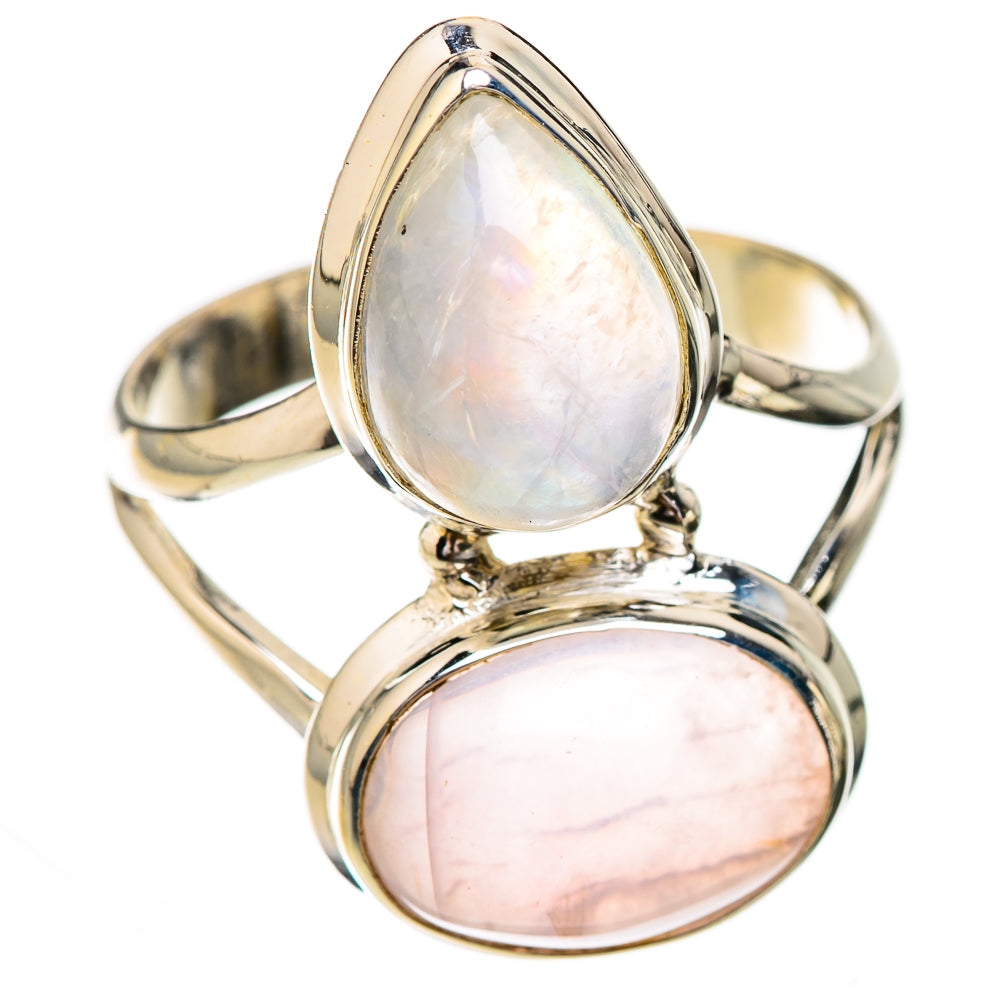 Teardrop moonstone and rose quartz double-stone sterling silver ring