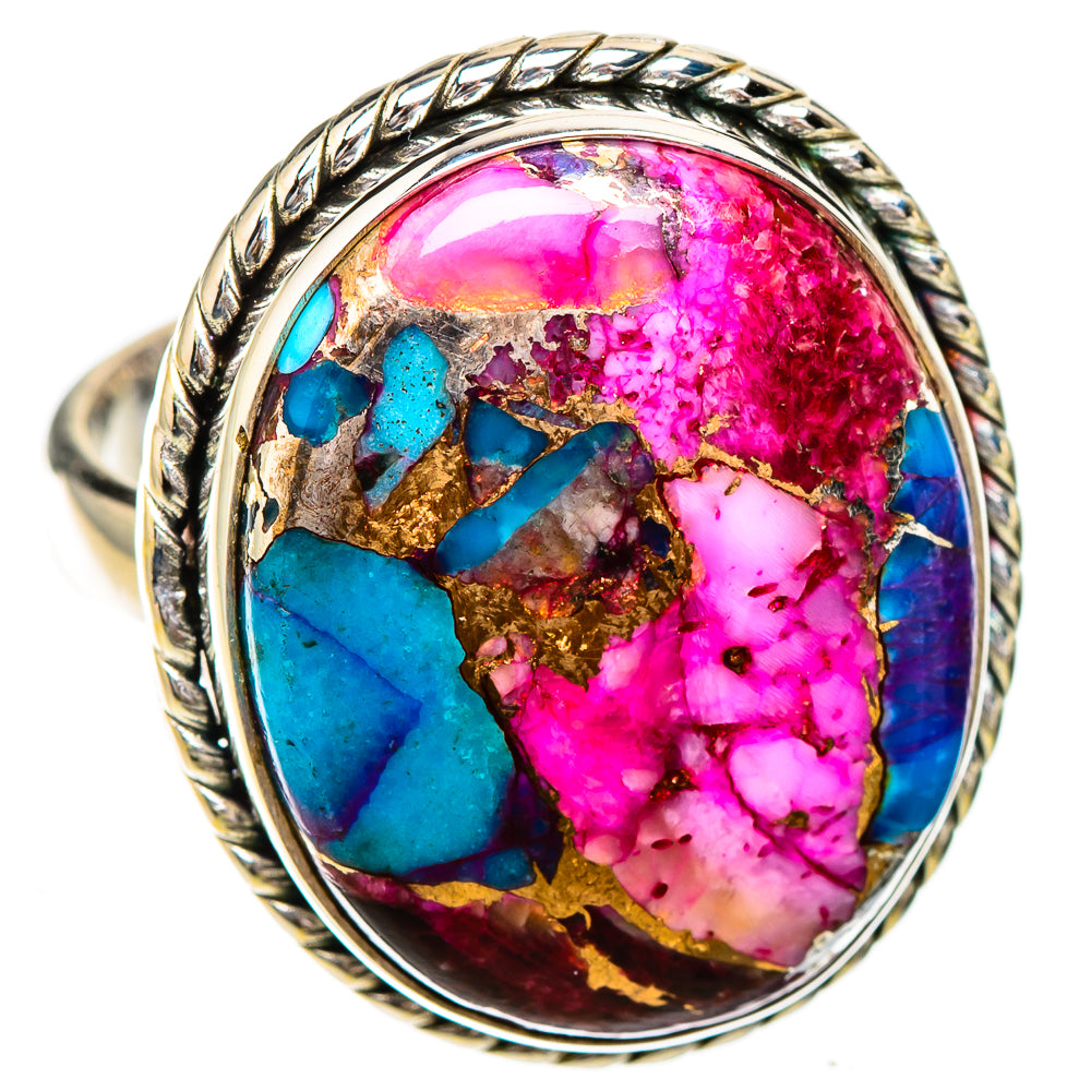 Kingman Pink Dahlia Turquoise Rings handcrafted by Ana Silver Co - RING125789 - Photo 2