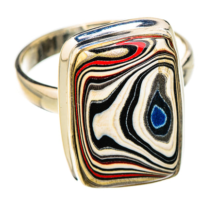 Sterling silver ring with faceted multicolor striped gemstone-style square face