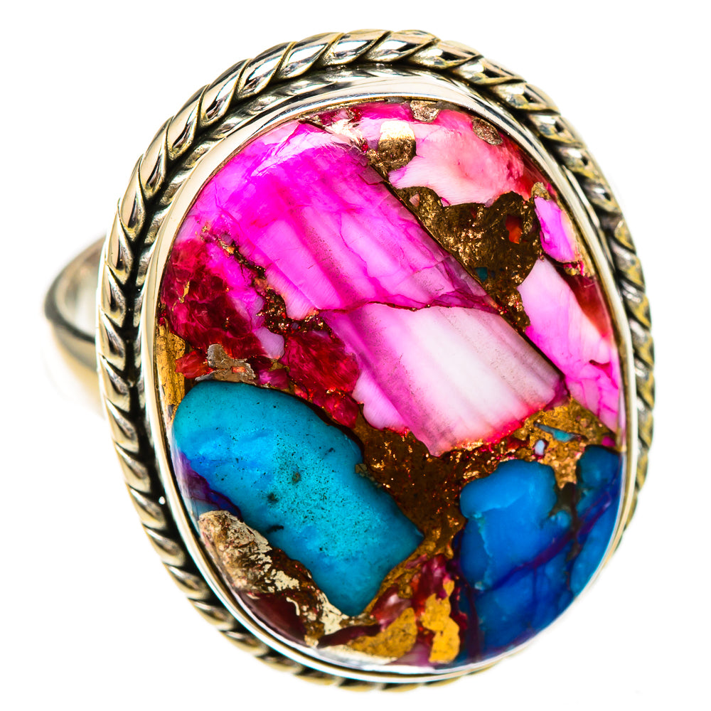 Kingman Pink Dahlia Turquoise Rings handcrafted by Ana Silver Co - RING125909 - Photo 2