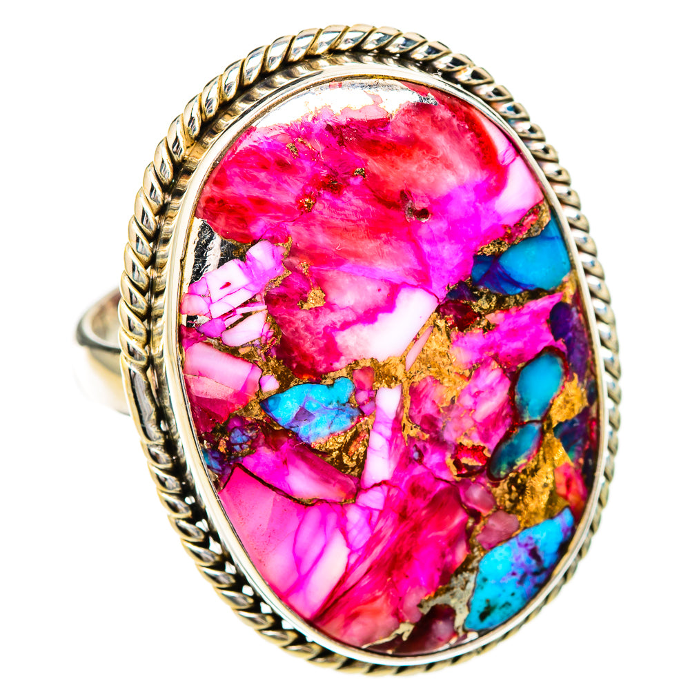 Kingman Pink Dahlia Turquoise Rings handcrafted by Ana Silver Co - RING126020 - Photo 2