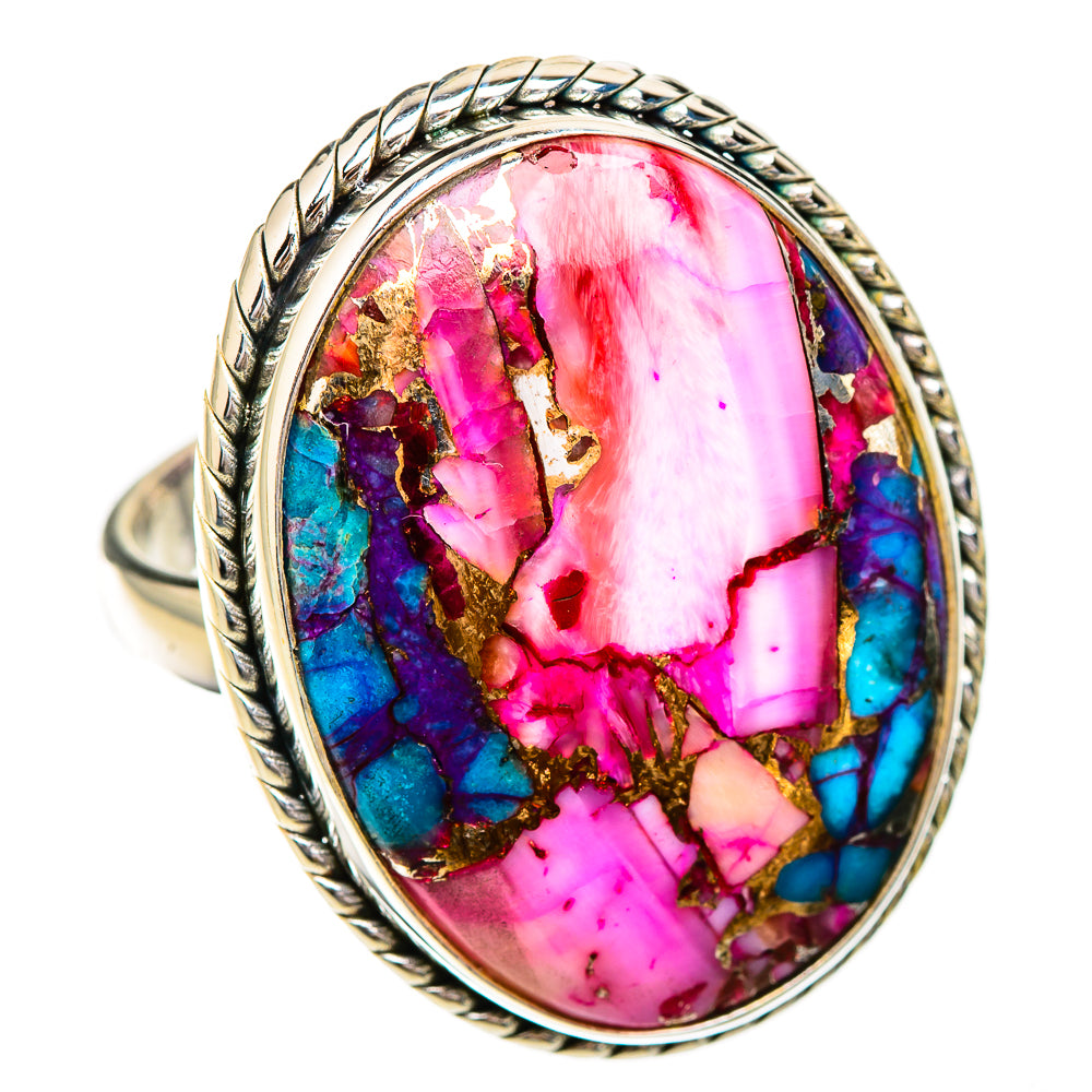 Kingman Pink Dahlia Turquoise Rings handcrafted by Ana Silver Co - RING126049 - Photo 2