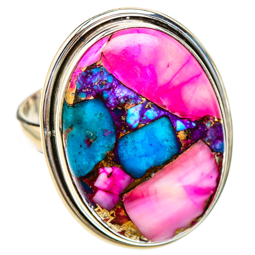 Kingman Pink Dahlia Turquoise Rings handcrafted by Ana Silver Co - RING126070 - Photo 2