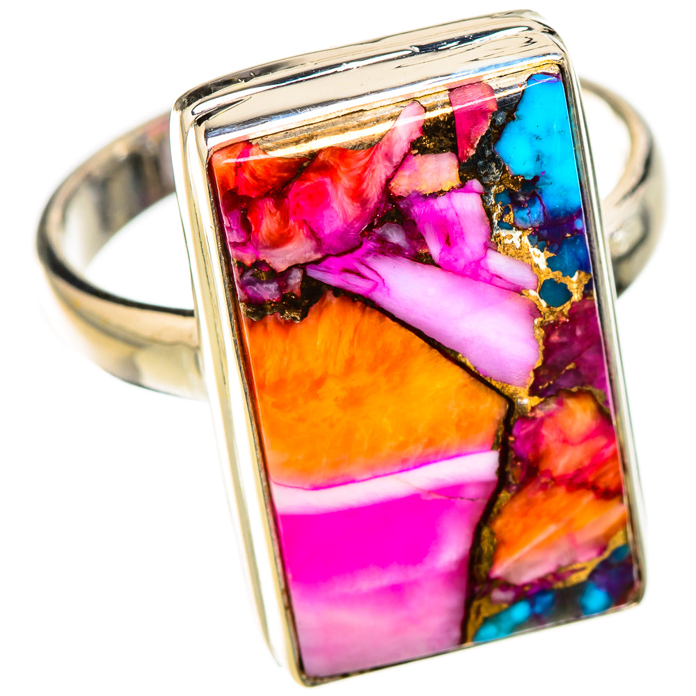 Kingman Pink Dahlia Turquoise Rings handcrafted by Ana Silver Co - RING126176 - Photo 2