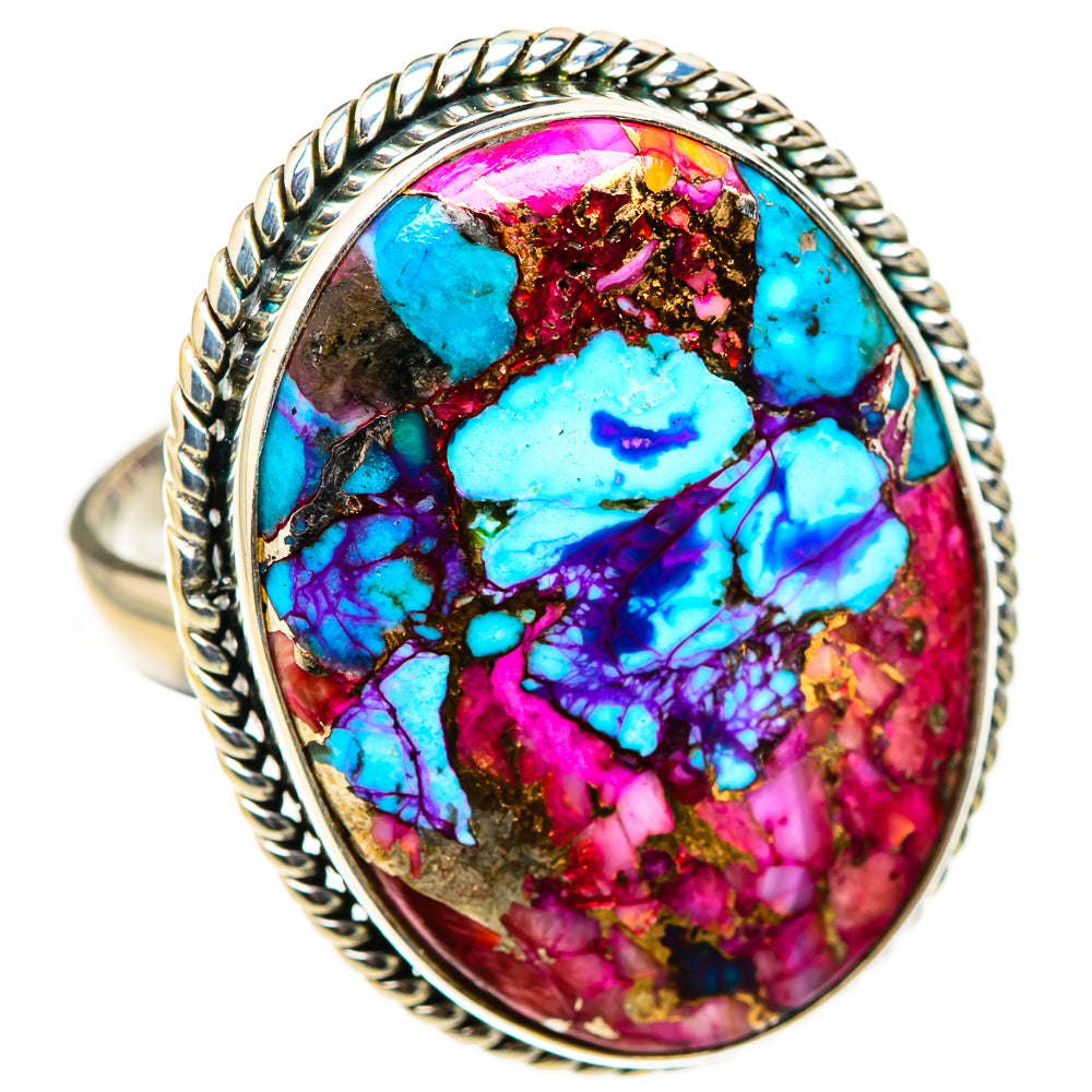 Kingman Pink Dahlia Turquoise Rings handcrafted by Ana Silver Co - RING126336 - Photo 2
