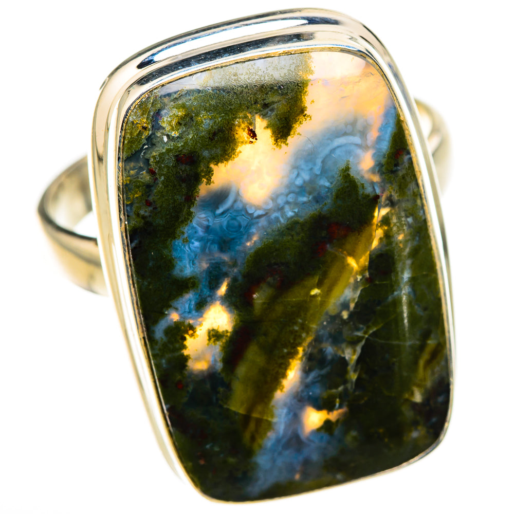Green Moss Agate Rings handcrafted by Ana Silver Co - RING126364 - Photo 2