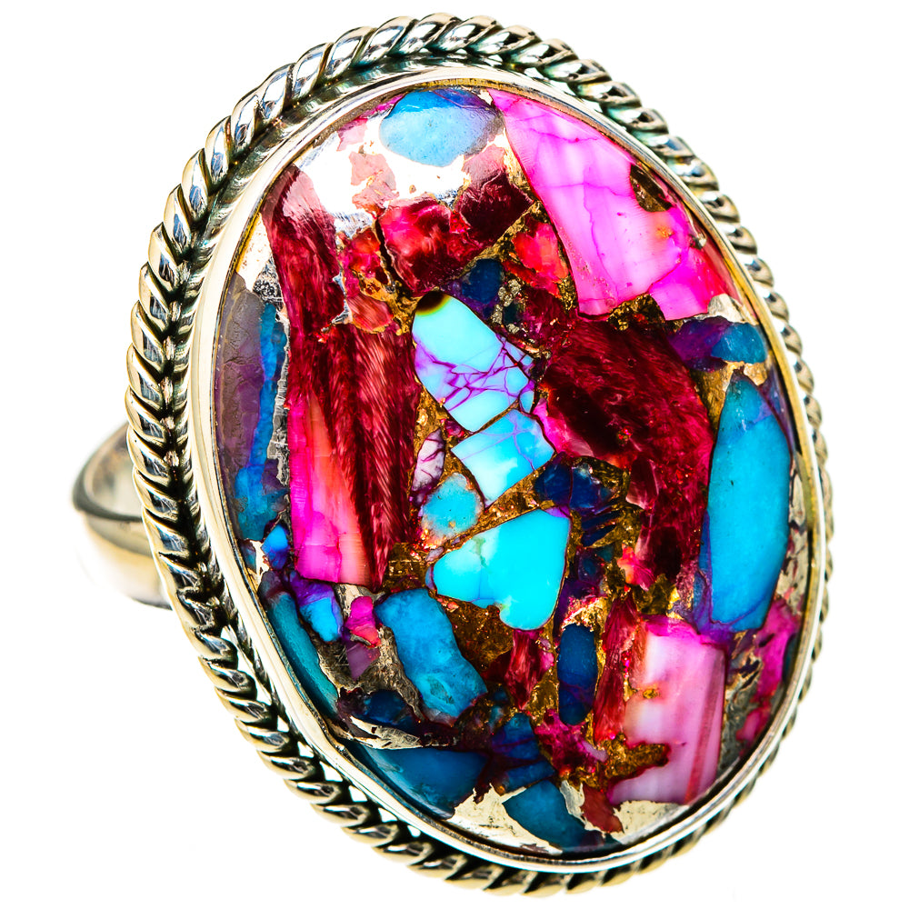 Kingman Pink Dahlia Turquoise Rings handcrafted by Ana Silver Co - RING126625 - Photo 2