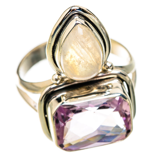 Pink Amethyst, Rainbow Moonstone Rings handcrafted by Ana Silver Co - RING126694 - Photo 2