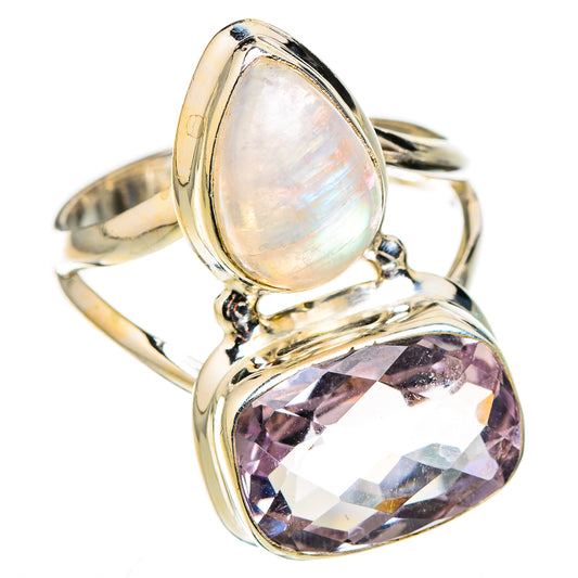 Pink Amethyst, Rainbow Moonstone Rings handcrafted by Ana Silver Co - RING126695 - Photo 2