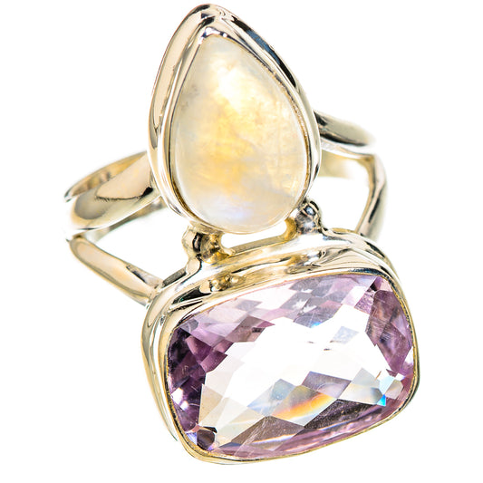 Pink Amethyst, Rainbow Moonstone Rings handcrafted by Ana Silver Co - RING126715 - Photo 2