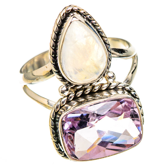 Pink Amethyst, Rainbow Moonstone Rings handcrafted by Ana Silver Co - RING126732 - Photo 2