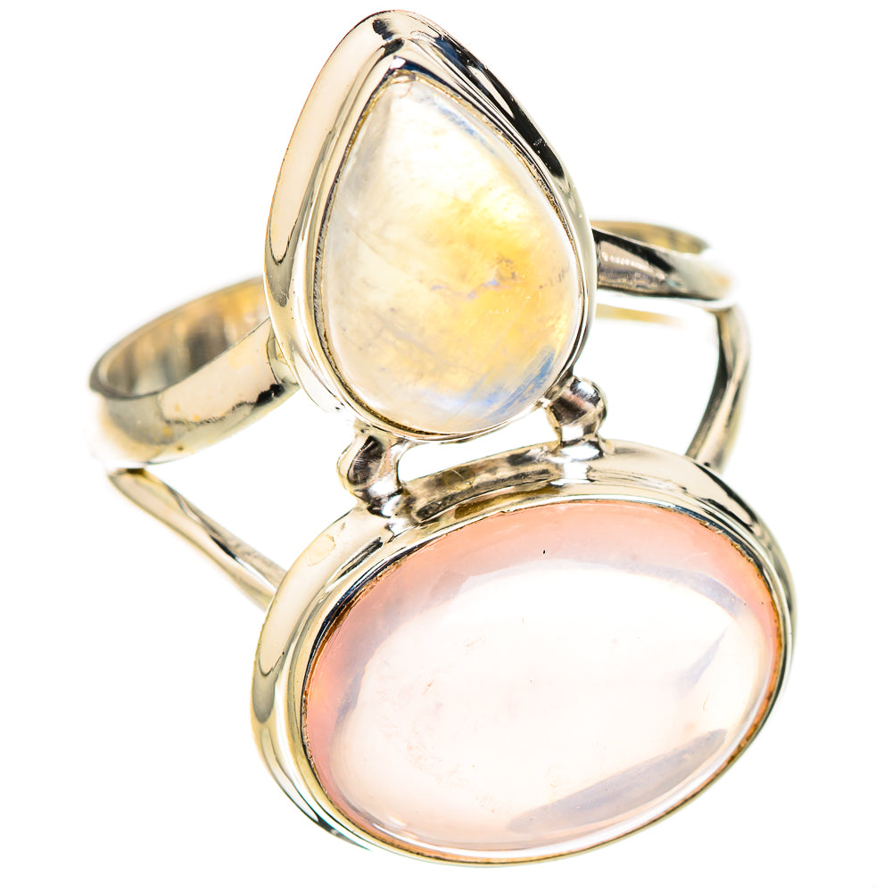 Rose Quartz, Rainbow Moonstone Rings handcrafted by Ana Silver Co - RING126748 - Photo 2