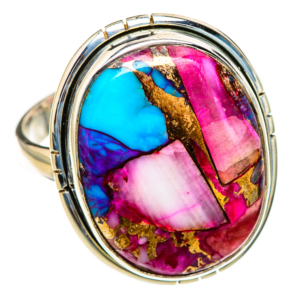 Kingman Pink Dahlia Turquoise Rings handcrafted by Ana Silver Co - RING126753 - Photo 2