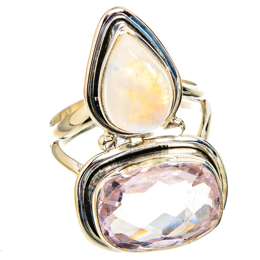 Pink Amethyst, Rainbow Moonstone Rings handcrafted by Ana Silver Co - RING126767 - Photo 2