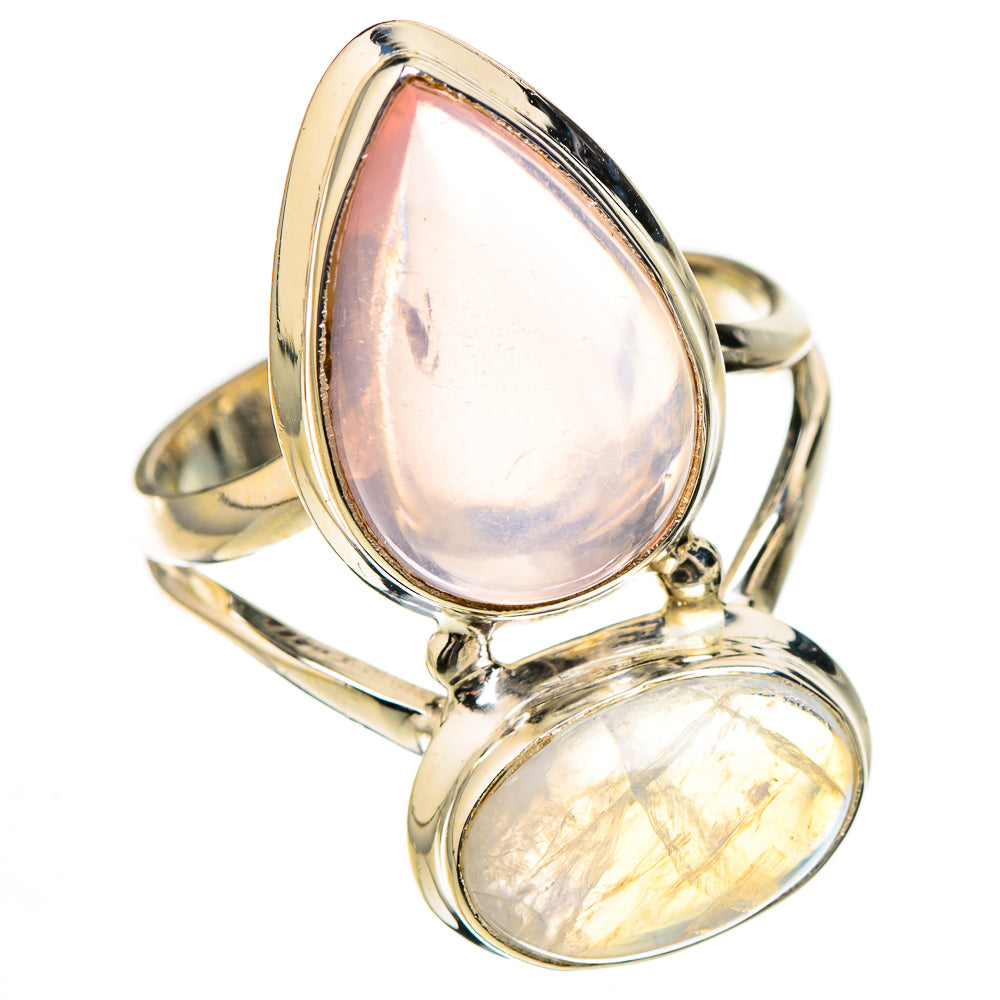 Rose Quartz, Rainbow Moonstone Rings handcrafted by Ana Silver Co - RING126783 - Photo 2
