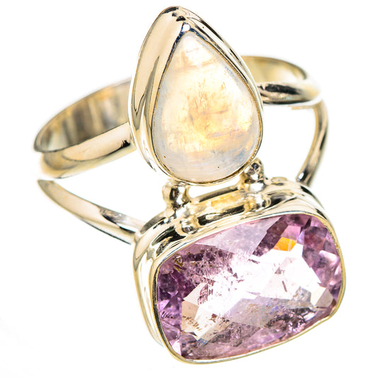 Pink Amethyst, Rainbow Moonstone Rings handcrafted by Ana Silver Co - RING126784 - Photo 2