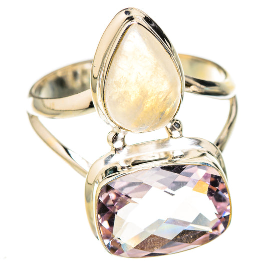 Pink Amethyst, Rainbow Moonstone Rings handcrafted by Ana Silver Co - RING126812 - Photo 2