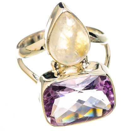 Pink Amethyst, Rainbow Moonstone Rings handcrafted by Ana Silver Co - RING126813 - Photo 2