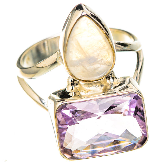 Pink Amethyst, Rainbow Moonstone Rings handcrafted by Ana Silver Co - RING126829 - Photo 2