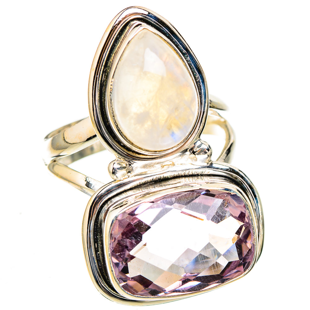 Pink Amethyst, Rainbow Moonstone Rings handcrafted by Ana Silver Co - RING126830 - Photo 2