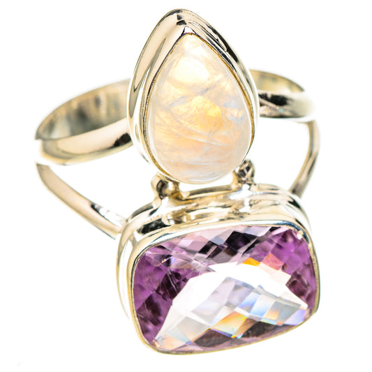 Pink Amethyst, Rainbow Moonstone Rings handcrafted by Ana Silver Co - RING126845 - Photo 2