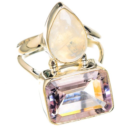 Pink Amethyst, Rainbow Moonstone Rings handcrafted by Ana Silver Co - RING126846 - Photo 2