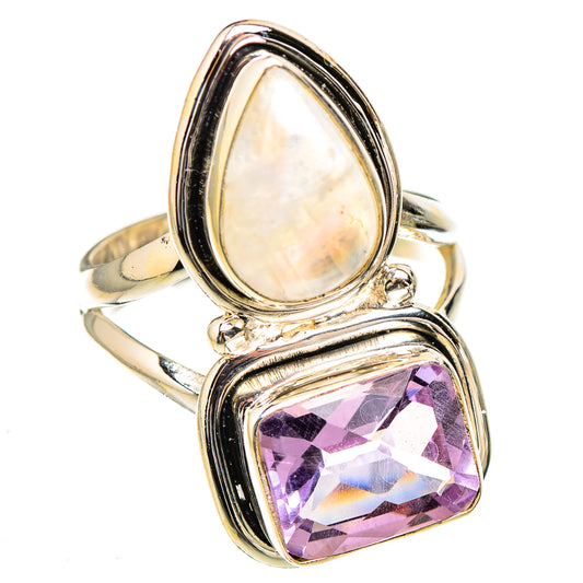 Pink Amethyst, Rainbow Moonstone Rings handcrafted by Ana Silver Co - RING126862 - Photo 2