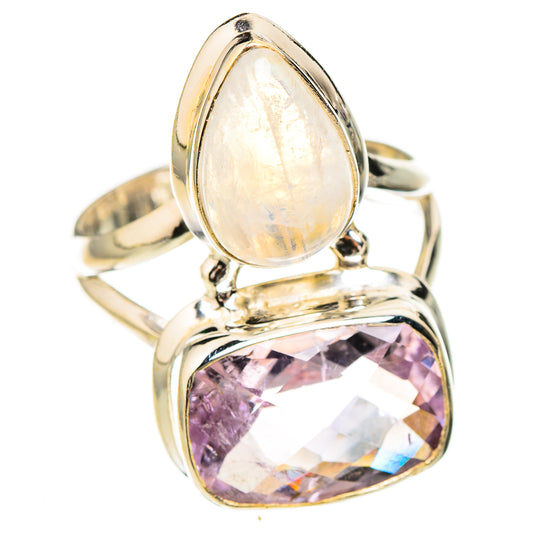 Pink Amethyst, Rainbow Moonstone Rings handcrafted by Ana Silver Co - RING126877 - Photo 2
