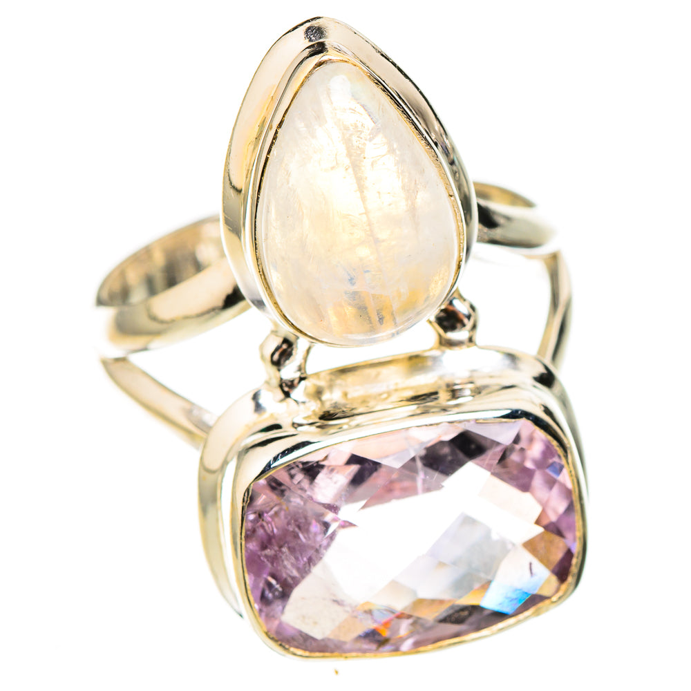 Pink Amethyst, Rainbow Moonstone Rings handcrafted by Ana Silver Co - RING126877 - Photo 2