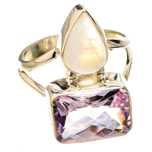 Pink Amethyst, Rainbow Moonstone Rings handcrafted by Ana Silver Co - RING126878 - Photo 2