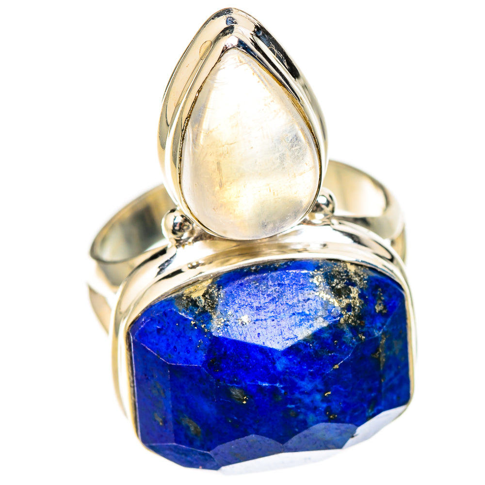 Sterling silver ring with lapis lazuli and pear rainbow moonstone