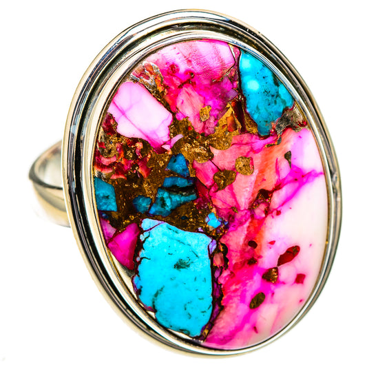 Kingman Pink Dahlia Turquoise Rings handcrafted by Ana Silver Co - RING126969 - Photo 2