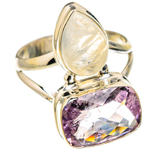 Pink Amethyst, Rainbow Moonstone Rings handcrafted by Ana Silver Co - RING127001 - Photo 2