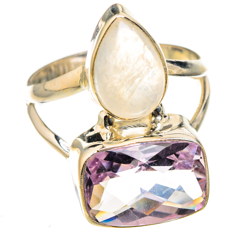 Pink Amethyst, Rainbow Moonstone Rings handcrafted by Ana Silver Co - RING127006 - Photo 2