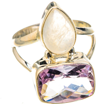 Pink Amethyst, Rainbow Moonstone Rings handcrafted by Ana Silver Co - RING127006 - Photo 2