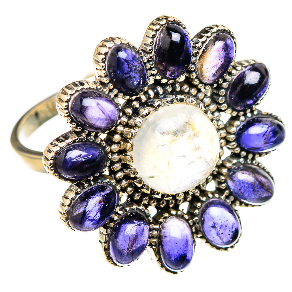 Rainbow Moonstone, Tanzanite Rings handcrafted by Ana Silver Co - RING127009 - Photo 2