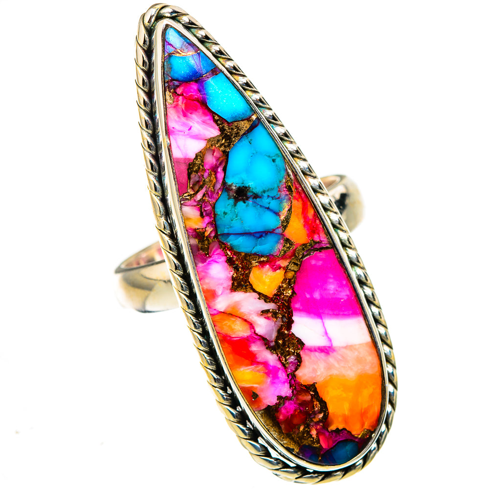 Sterling silver oval statement ring with multicolor mosaic gemstone bezel