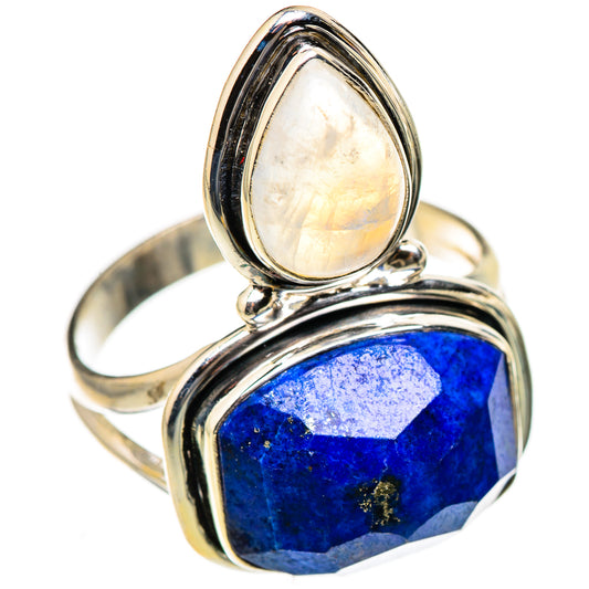 Lapis Lazuli, Rainbow Moonstone Rings handcrafted by Ana Silver Co - RING127021 - Photo 2