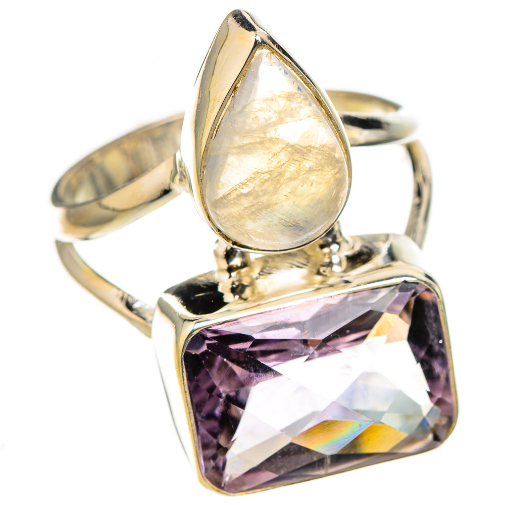 Pink Amethyst, Rainbow Moonstone Rings handcrafted by Ana Silver Co - RING127025 - Photo 2