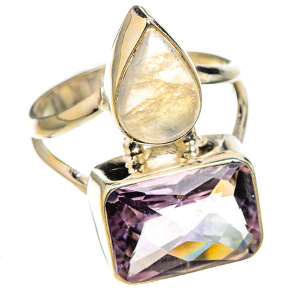 Pink Amethyst, Rainbow Moonstone Rings handcrafted by Ana Silver Co - RING127025 - Photo 2