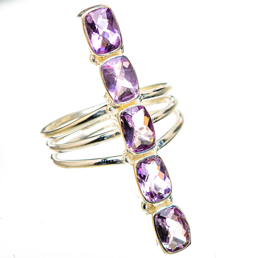 Sterling silver amethyst ring with five faceted oval stones and slim open band