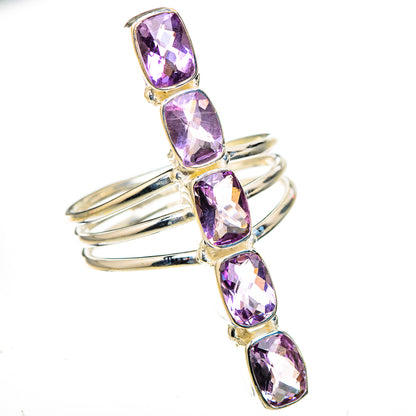 Sterling silver amethyst ring with five faceted oval stones and slim open band