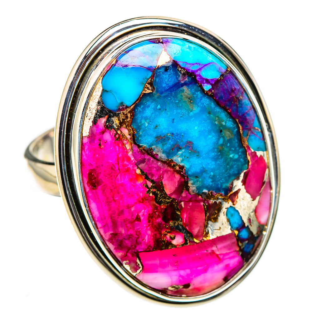 Kingman Pink Dahlia Turquoise Rings handcrafted by Ana Silver Co - RING127035 - Photo 2