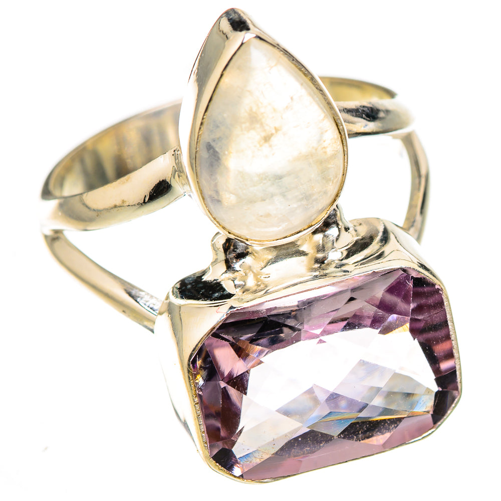 Pink Amethyst, Rainbow Moonstone Rings handcrafted by Ana Silver Co - RING127044 - Photo 2