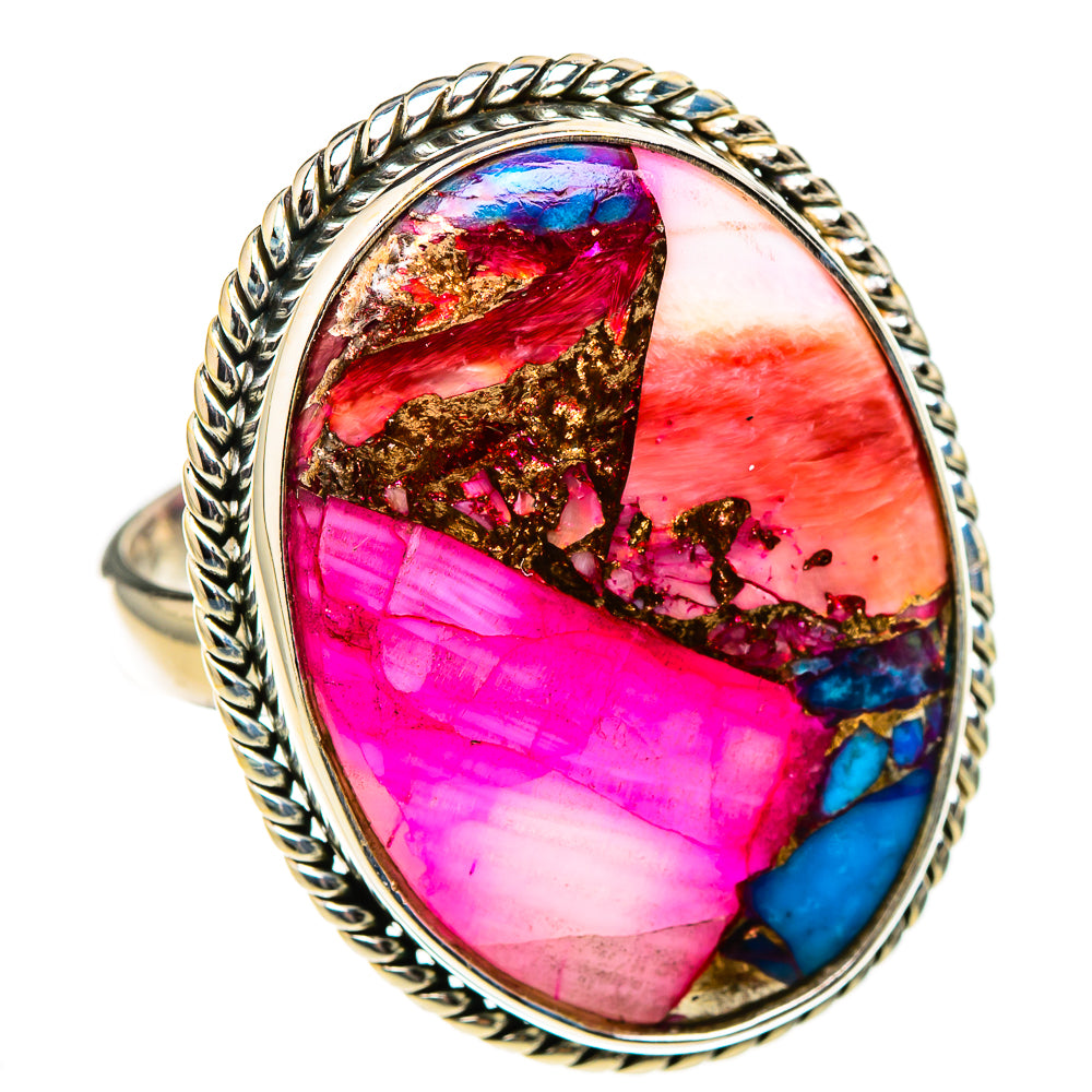 Kingman Pink Dahlia Turquoise Rings handcrafted by Ana Silver Co - RING127053 - Photo 2