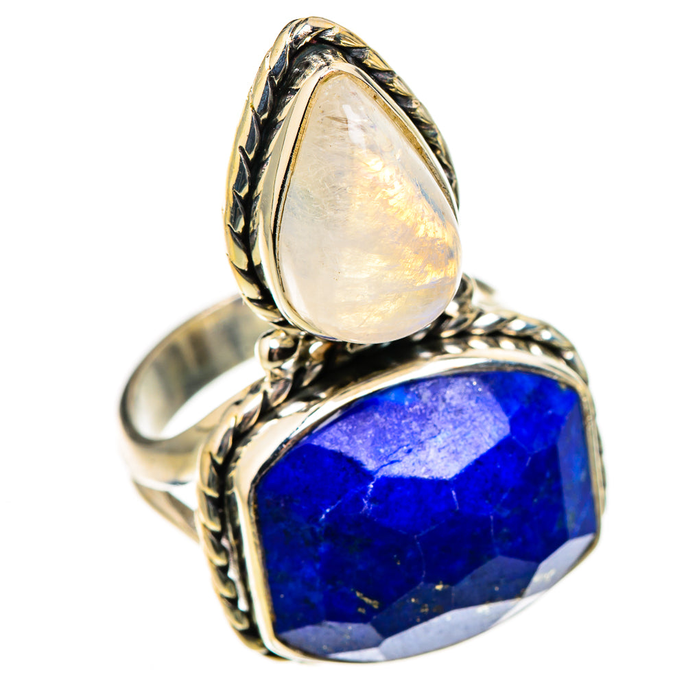 Lapis Lazuli, Rainbow Moonstone Rings handcrafted by Ana Silver Co - RING127109 - Photo 2