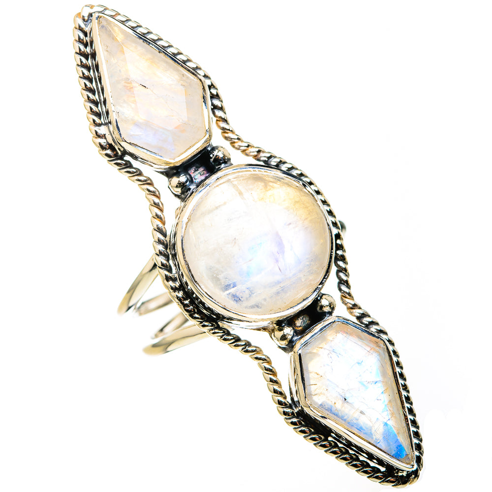 925 sterling silver moonstone ring with three opalescent stones and braided rope setting
