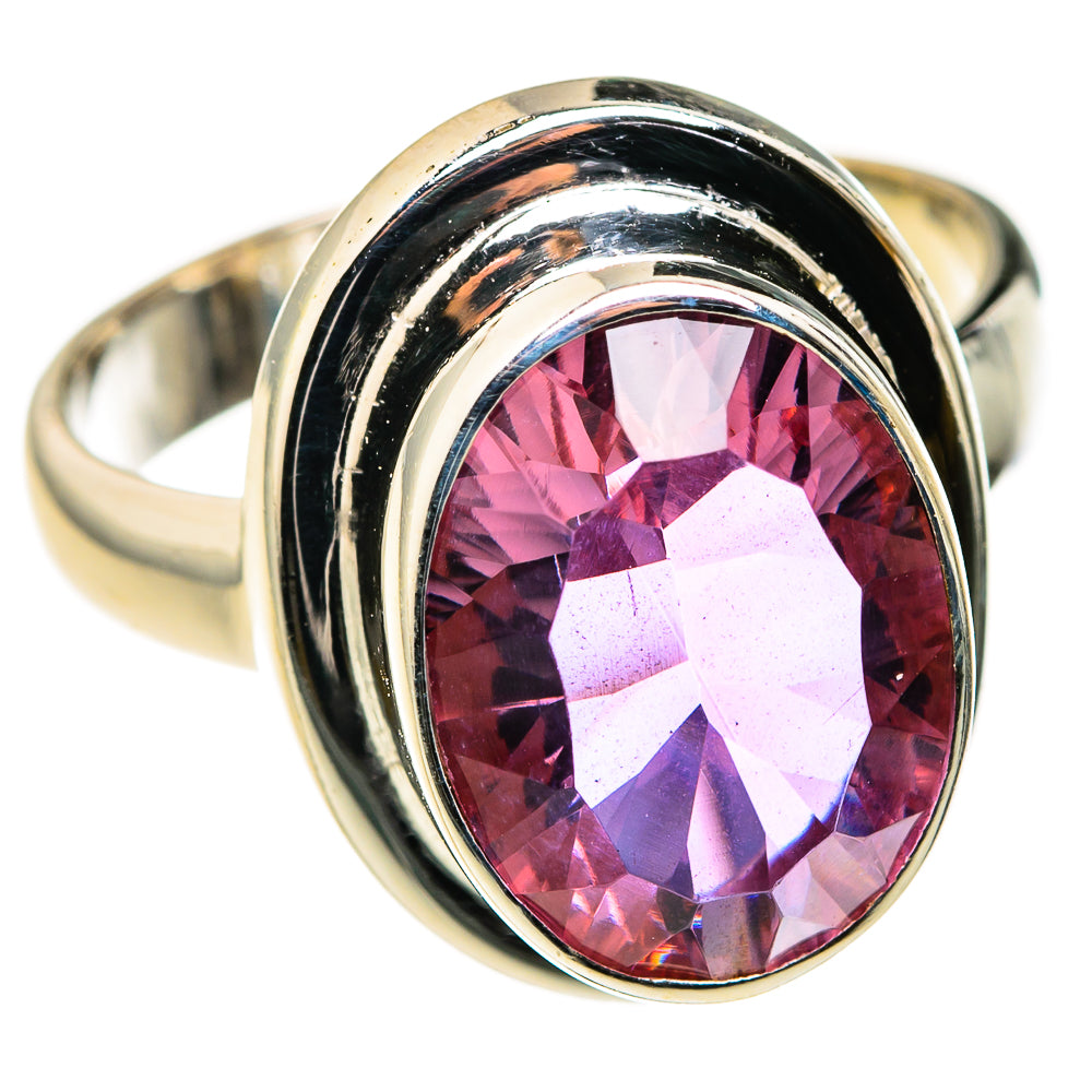 Pink oval color-change gemstone ring in 925 sterling silver, domed bezel