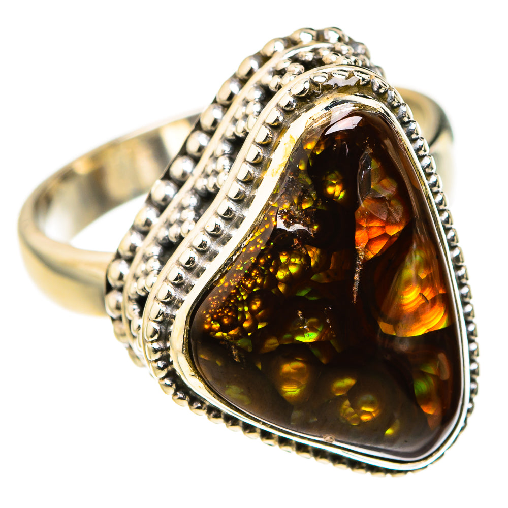 Teardrop-oval fire agate ring in 925 sterling silver with rope and bead edge, size 6.5