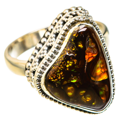 Teardrop-oval fire agate ring in 925 sterling silver with rope and bead edge, size 6.5